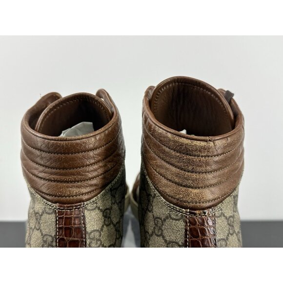 Gucci High Top Crocodile trim Brown Guccisima 10.5/11-USA - Picture 7 of 15